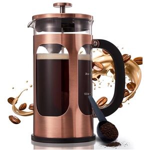 Copper French Press Coffee Maker - Classic Stainless Plunger